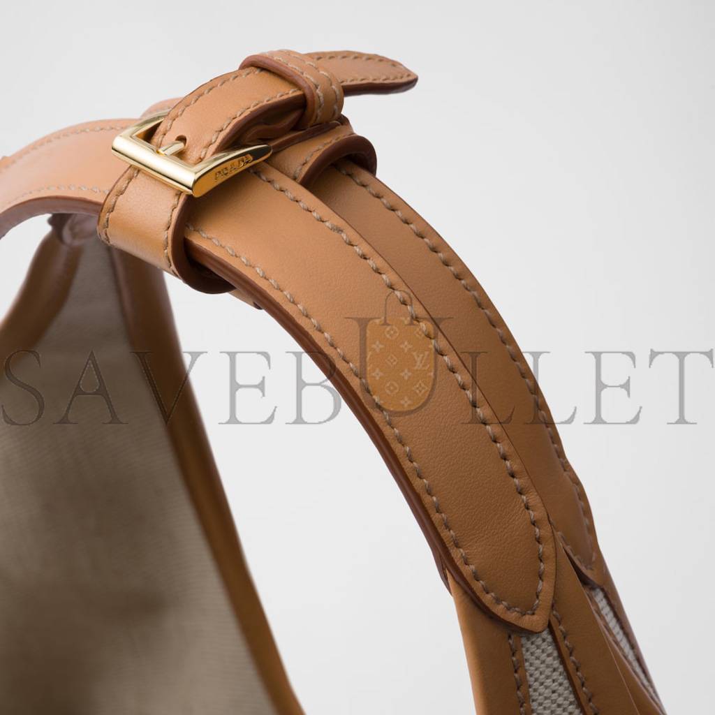 Pra*a large linen blend and leather tote bag 1bg472 (37*30*13cm)